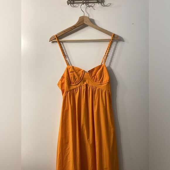 Farm Rio Orange Cotton Maxi Dress Sweetheart Neckline Bustier Flowy - Picture 4 of 16